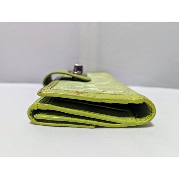 Coach Signature Canvas Patent Leather Turn Lock Long Wallet Lime Green Silver - Picture 5 of 12
